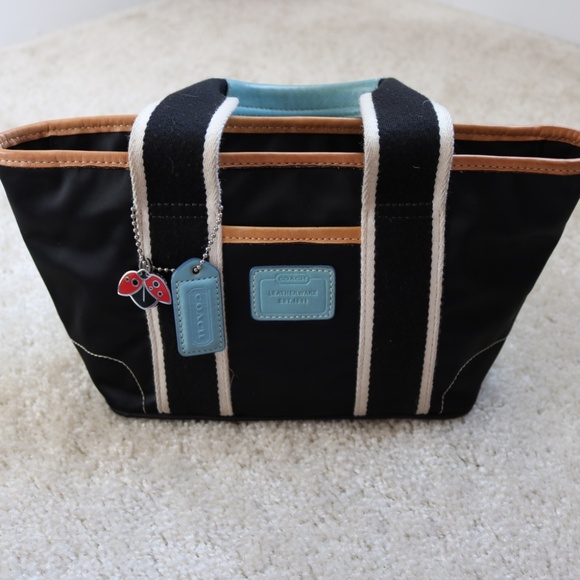 Vintage Coach Black Satin Blue Sporty Mini Purse Y2K 00s Small Handbag - Picture 1 of 8